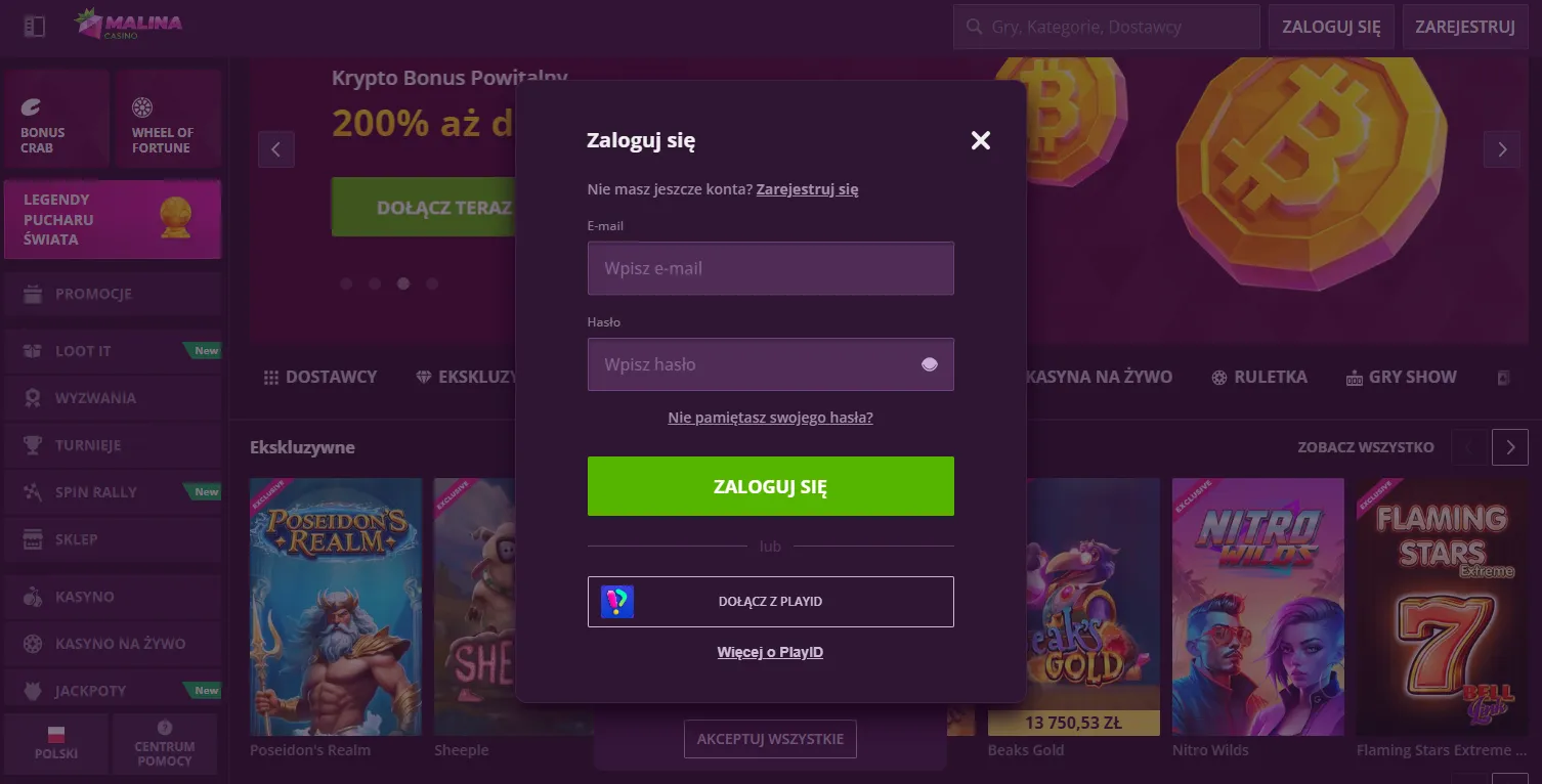 Jak przebiega Malina Casino login krok po kroku