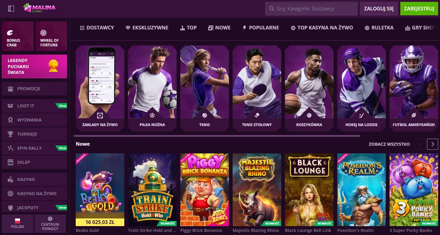 Bezpieczne konto w Malina Casino