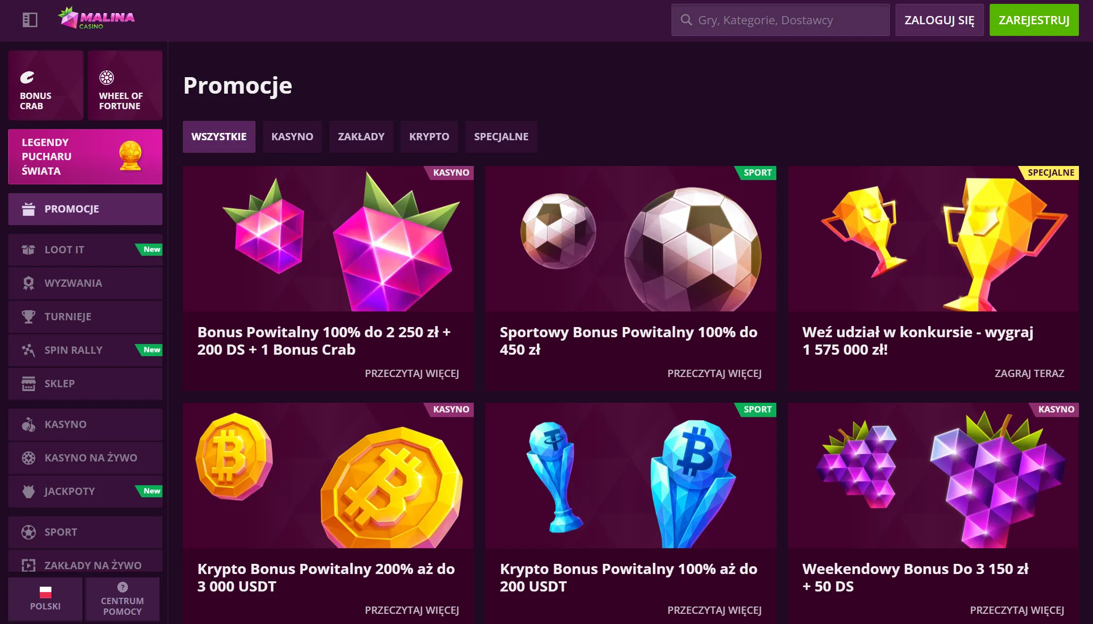 Bonusy powitalne i promocje w Malina Casino PL